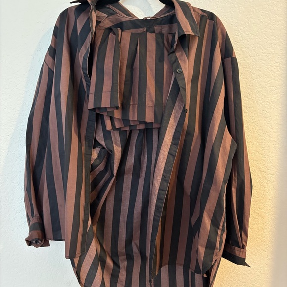 Aerie Brown and Black Striped Shirt/ Cover up Set - Picture 4 of 4